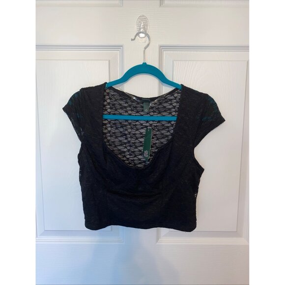 Wild Fable Black Lace Short Sleeve Cropped Top Size M - Picture 1 of 13